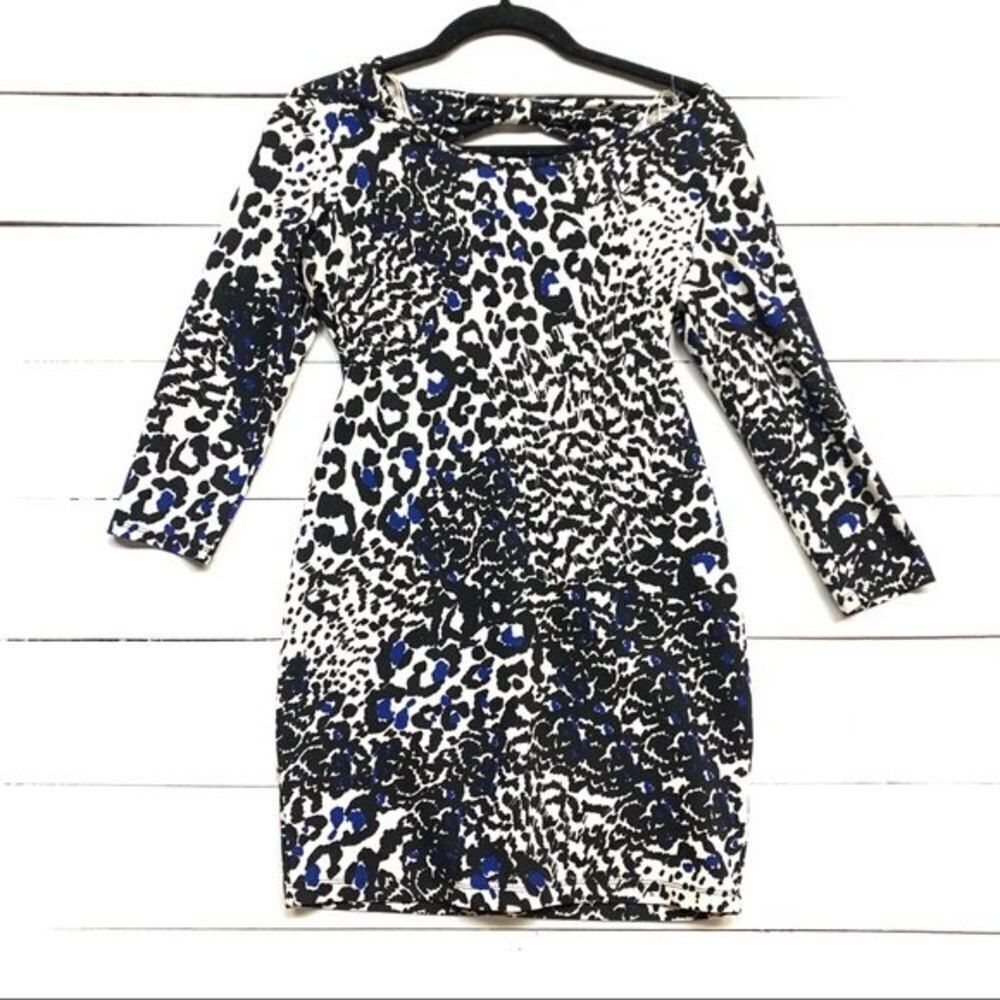 XXI dress womens blue black animal print body con dress medium
